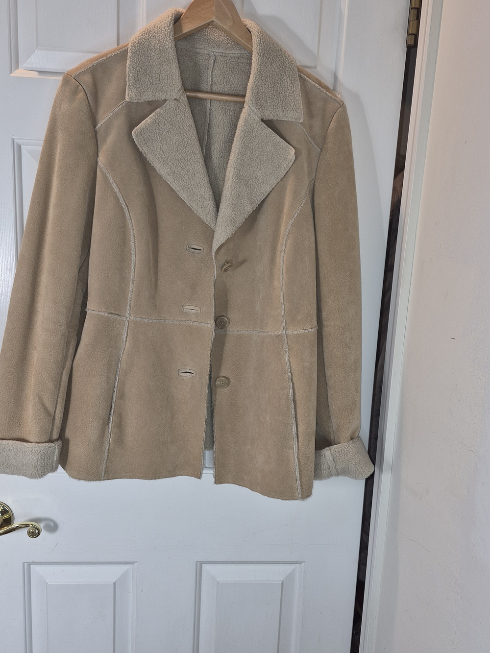 Women's Tan Suede Shearling-Lined Jacket